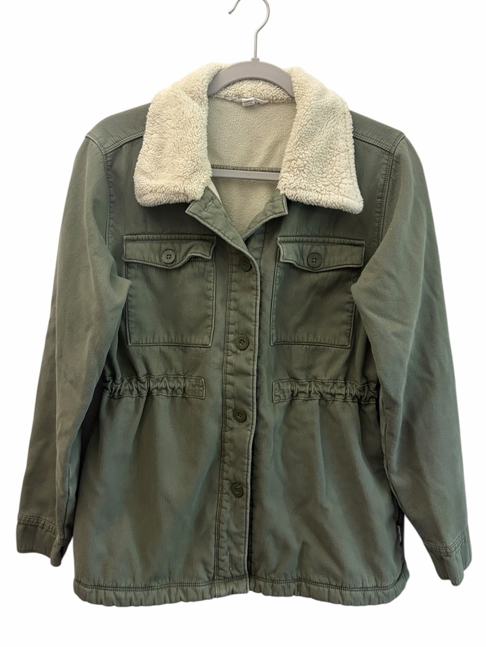 Hangten Chore Workwear Olive Green Sherpa Collar Utility Jacket Size M Grunge